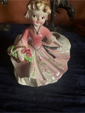 Hand-Painted Pink Porcelain Lady Figurine Vase